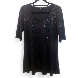 Eileen Fisher black mid sleeve full sequin mini dress/tunic - size Medium